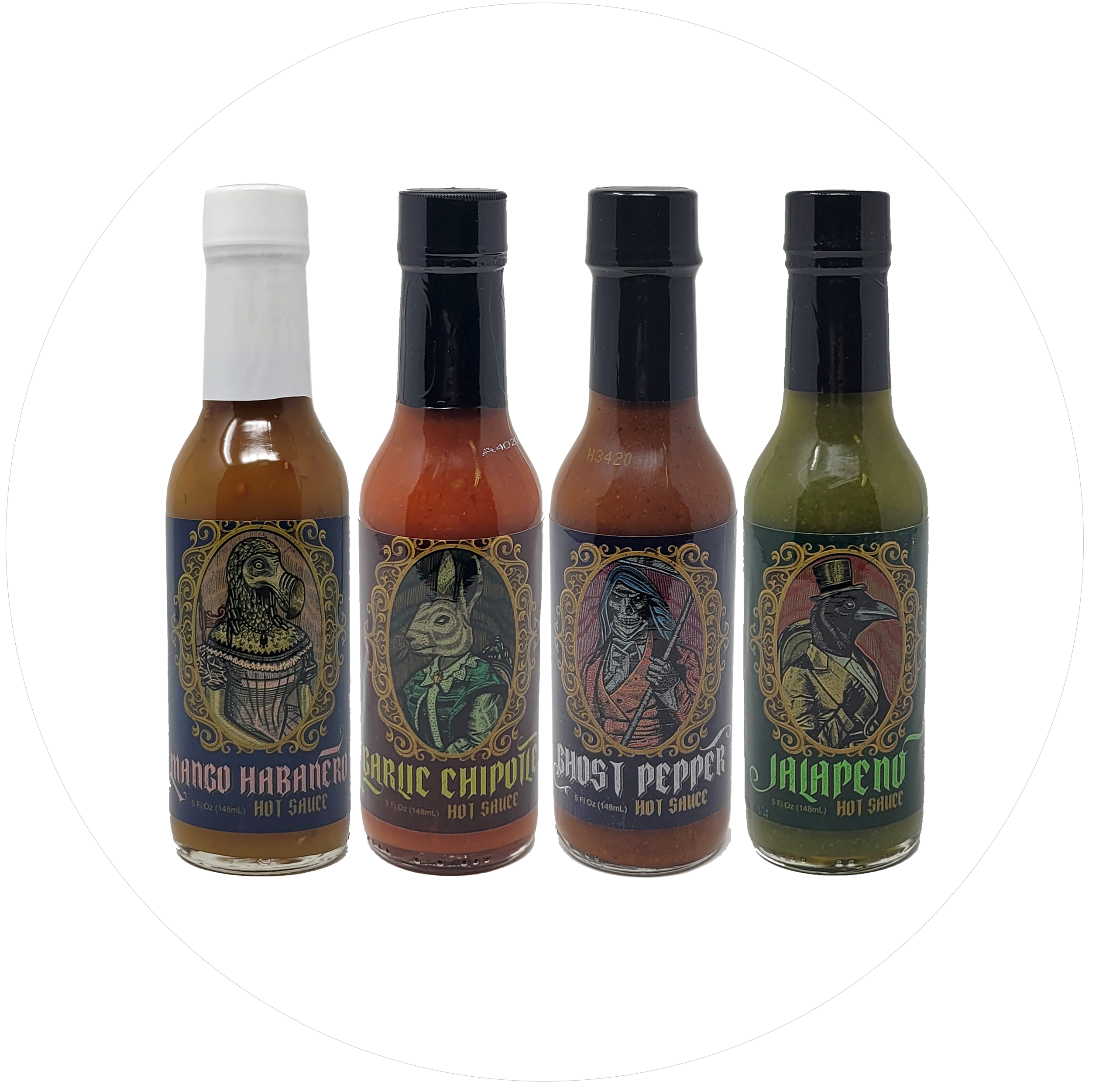 The Satanic Temple vegan hot sauce available in 4 flavors.